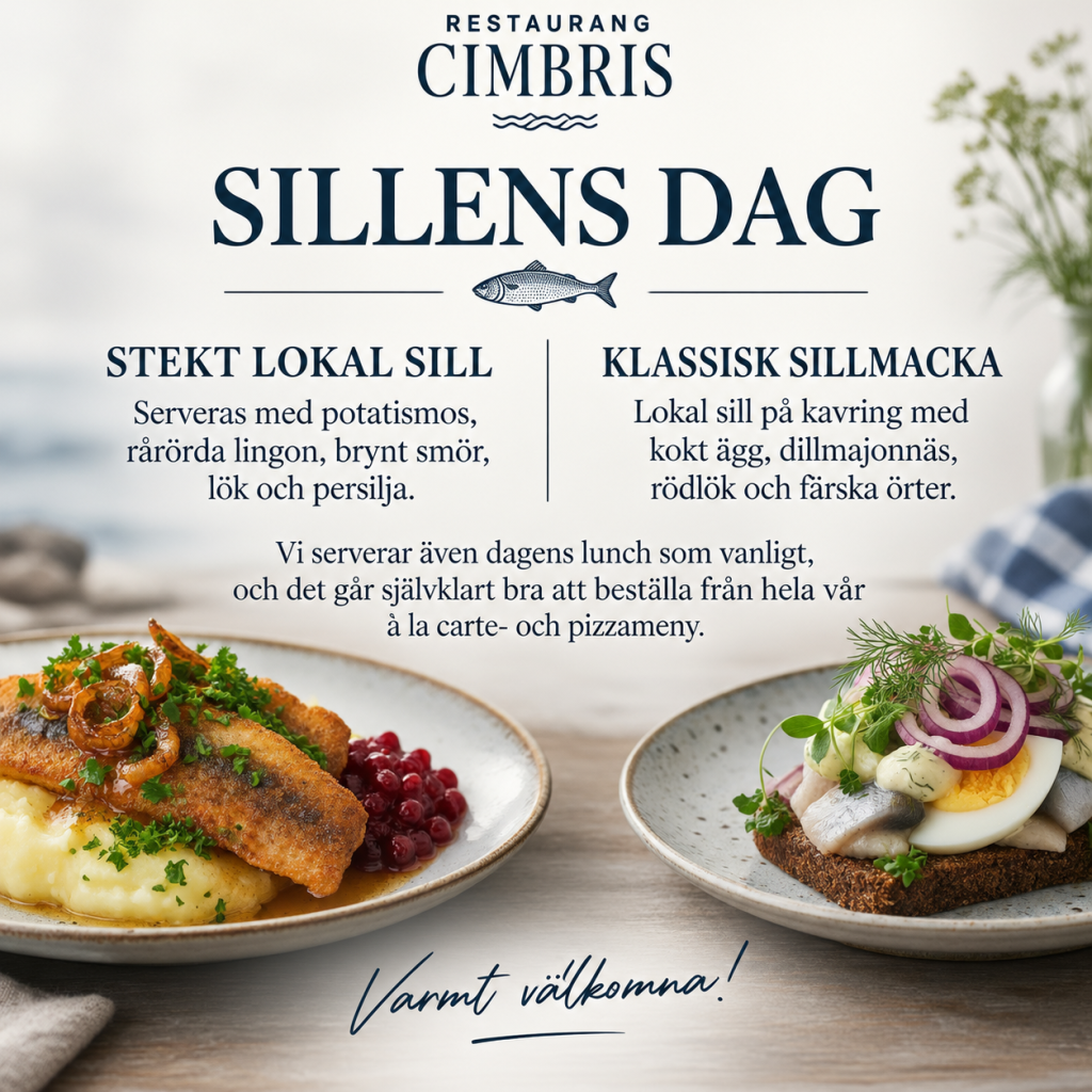 Sillens dag hos Restaurang Cimbris. Stekt lokal sill eller klassisk sillamacka.